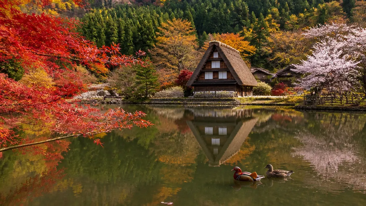 松尾池は2025年復活した岐阜の野鳥天国｜オシドリ・紅葉・合掌造りが映る水鏡ガイドのアイキャッチ画像