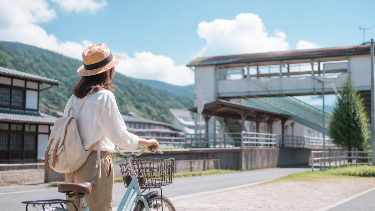 駅からの町歩きとレンタサイクルの楽しみ方の解説画像