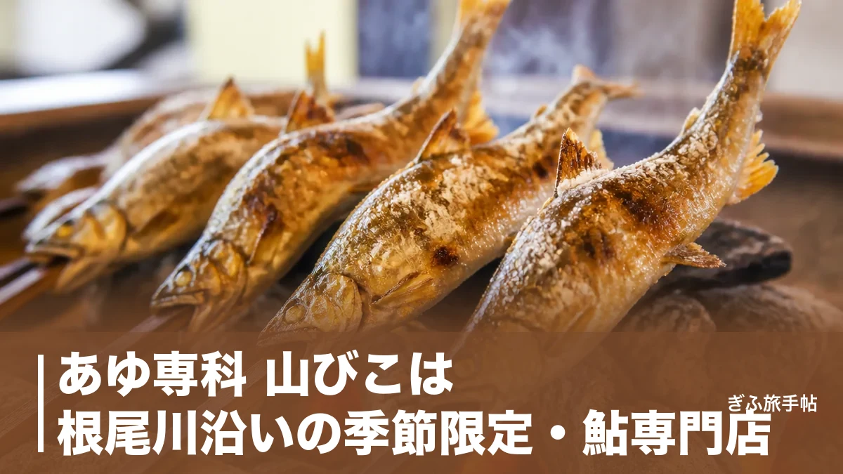 あゆ専科 山びこは根尾川沿いの季節限定・鮎専門店｜フルコースと木知原駅すぐの通い方ガイドのアイキャッチ画像