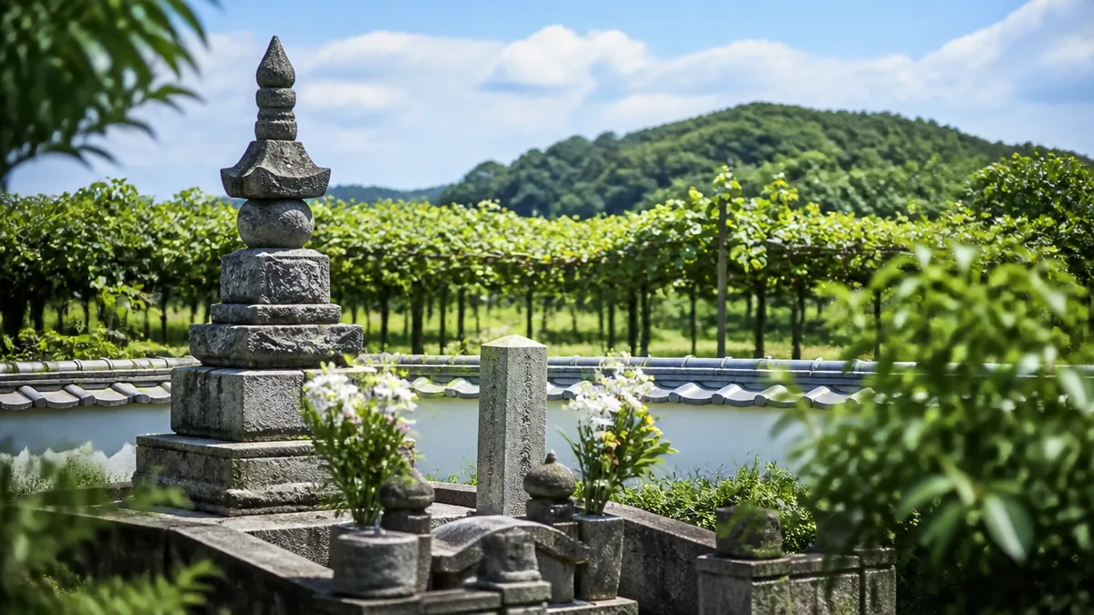三木市の墓へ行くなら|ぶどう畑の白壁と秀吉本陣跡をセットでの解説画像